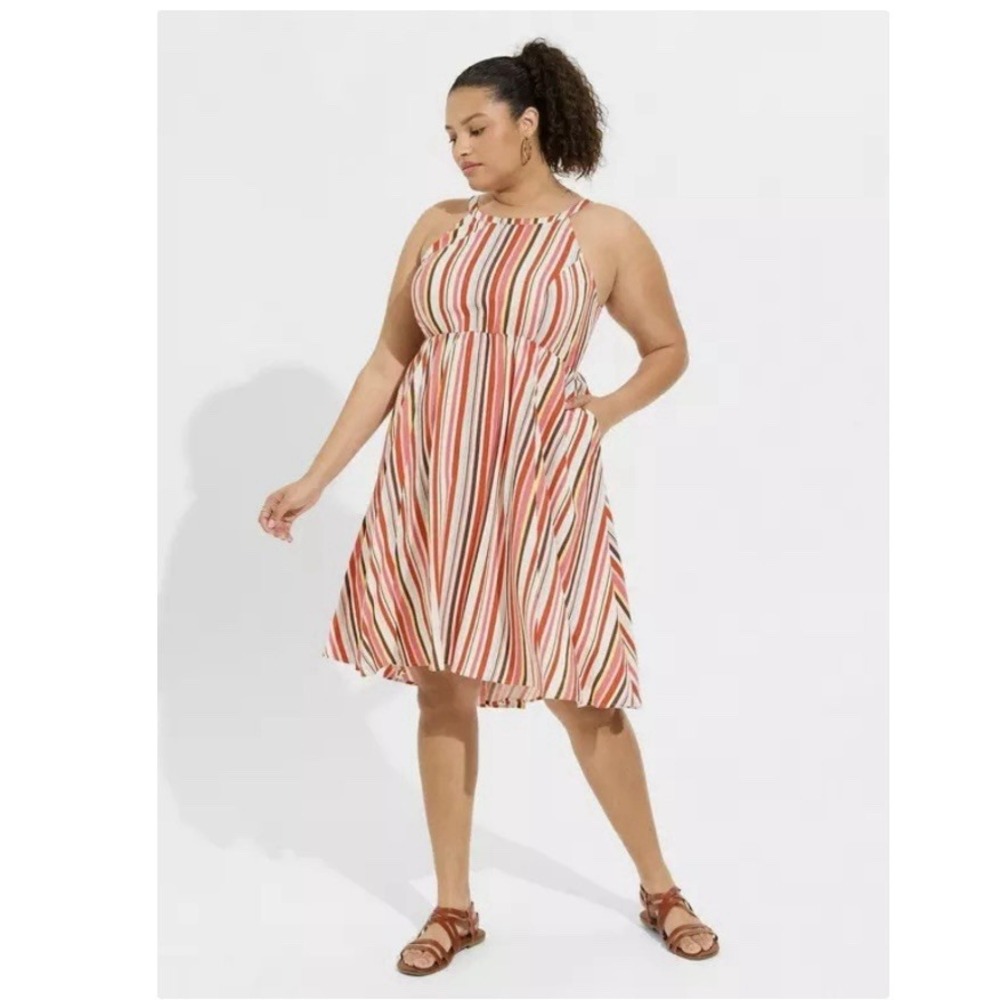 Torrid Colorful Striped Halter Hi‎ Low Dress Flowy Casual Pockets Size 2X